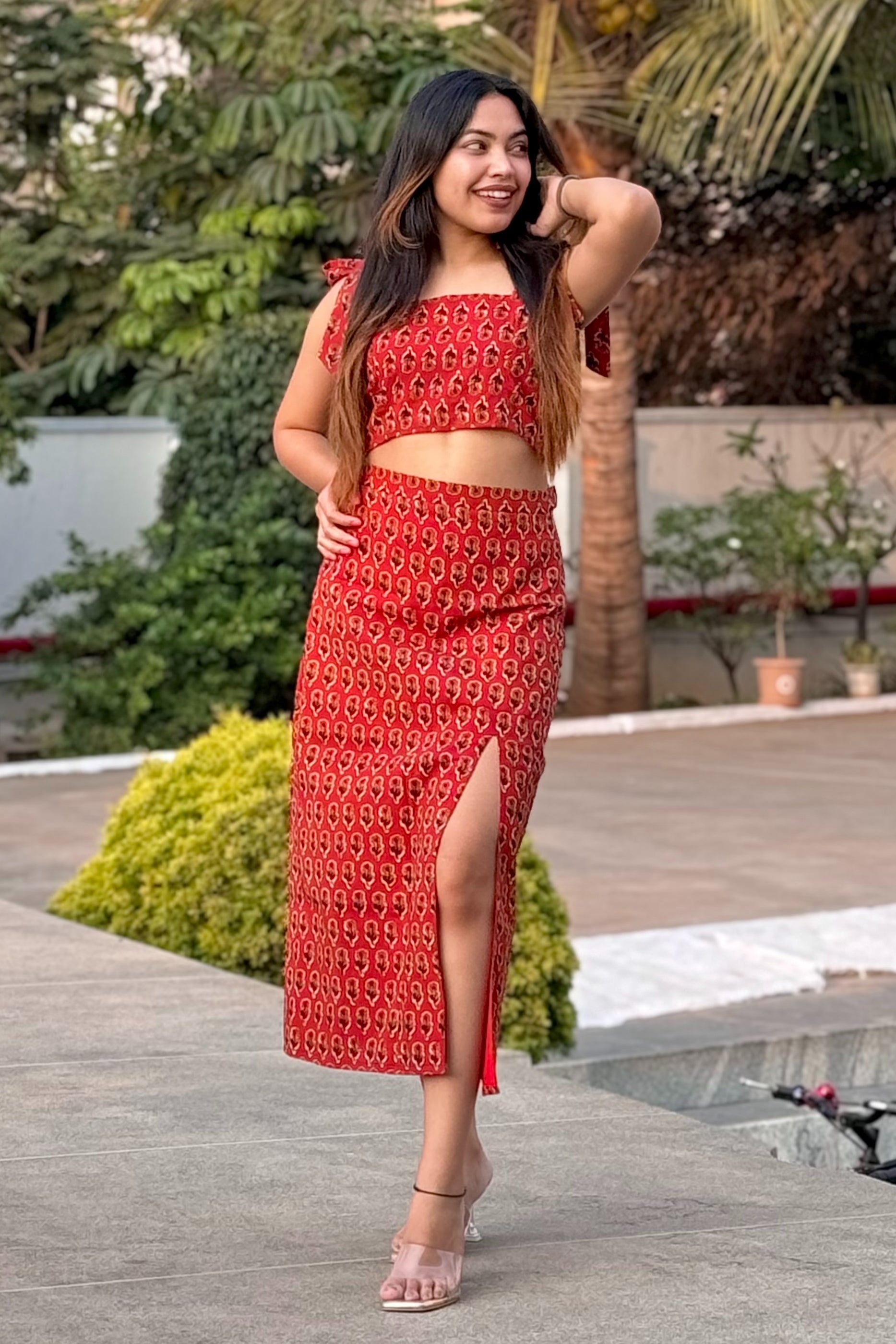 Slit Skirt Co-ord (Red) - Main Image