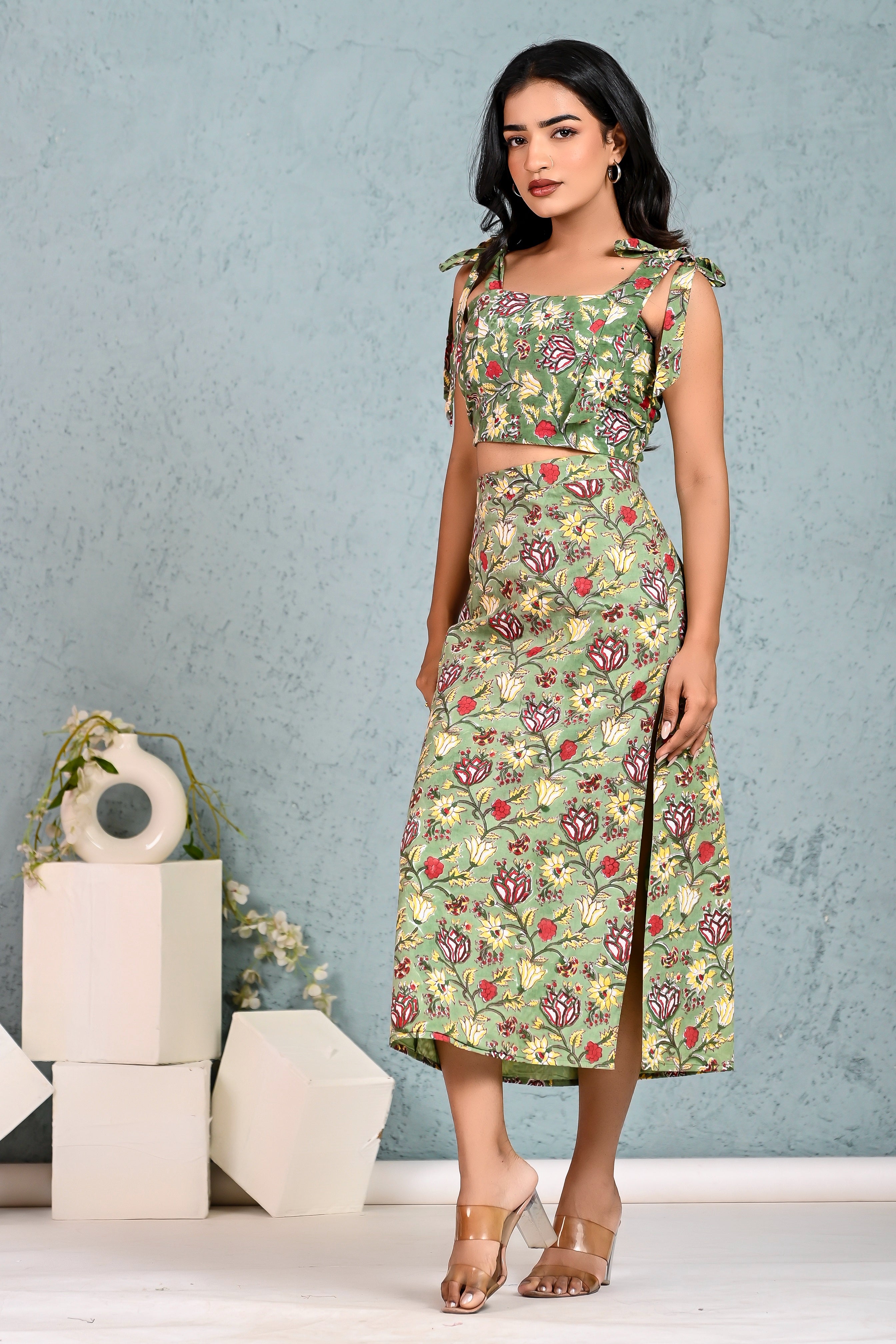 Slit Skirt Co-ord (Green)