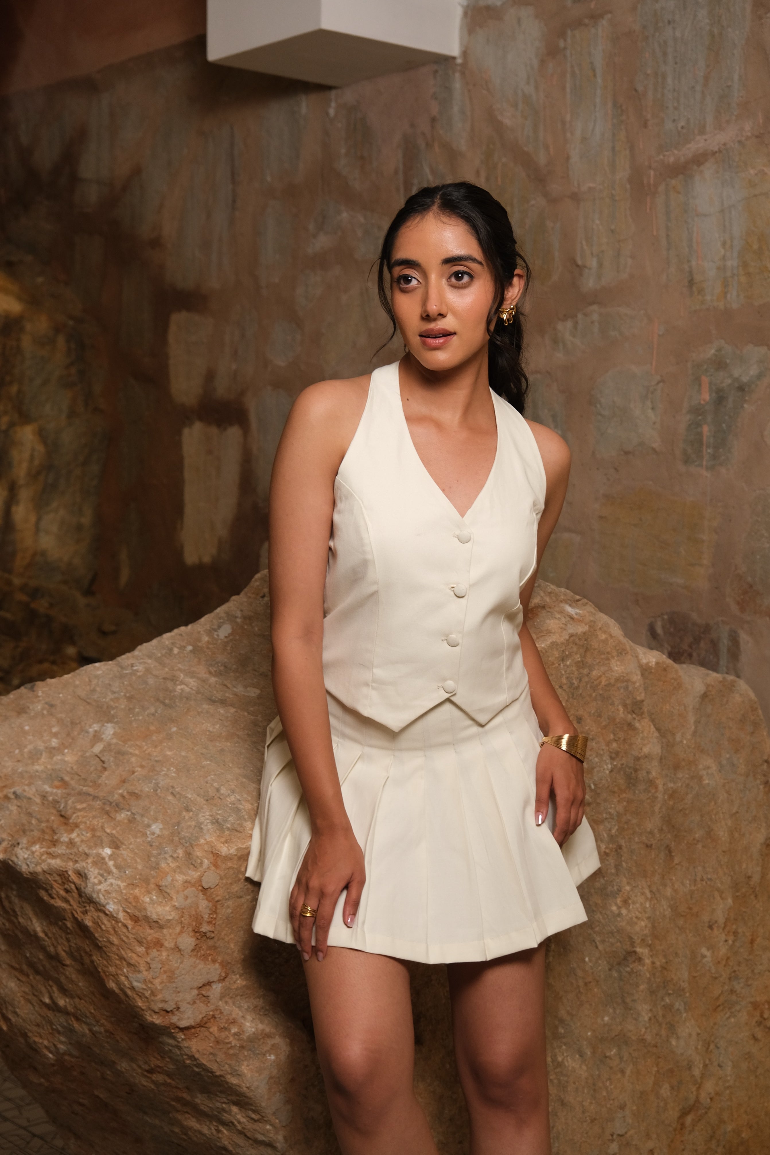 Pleated Skirt Co-ord (Beige)