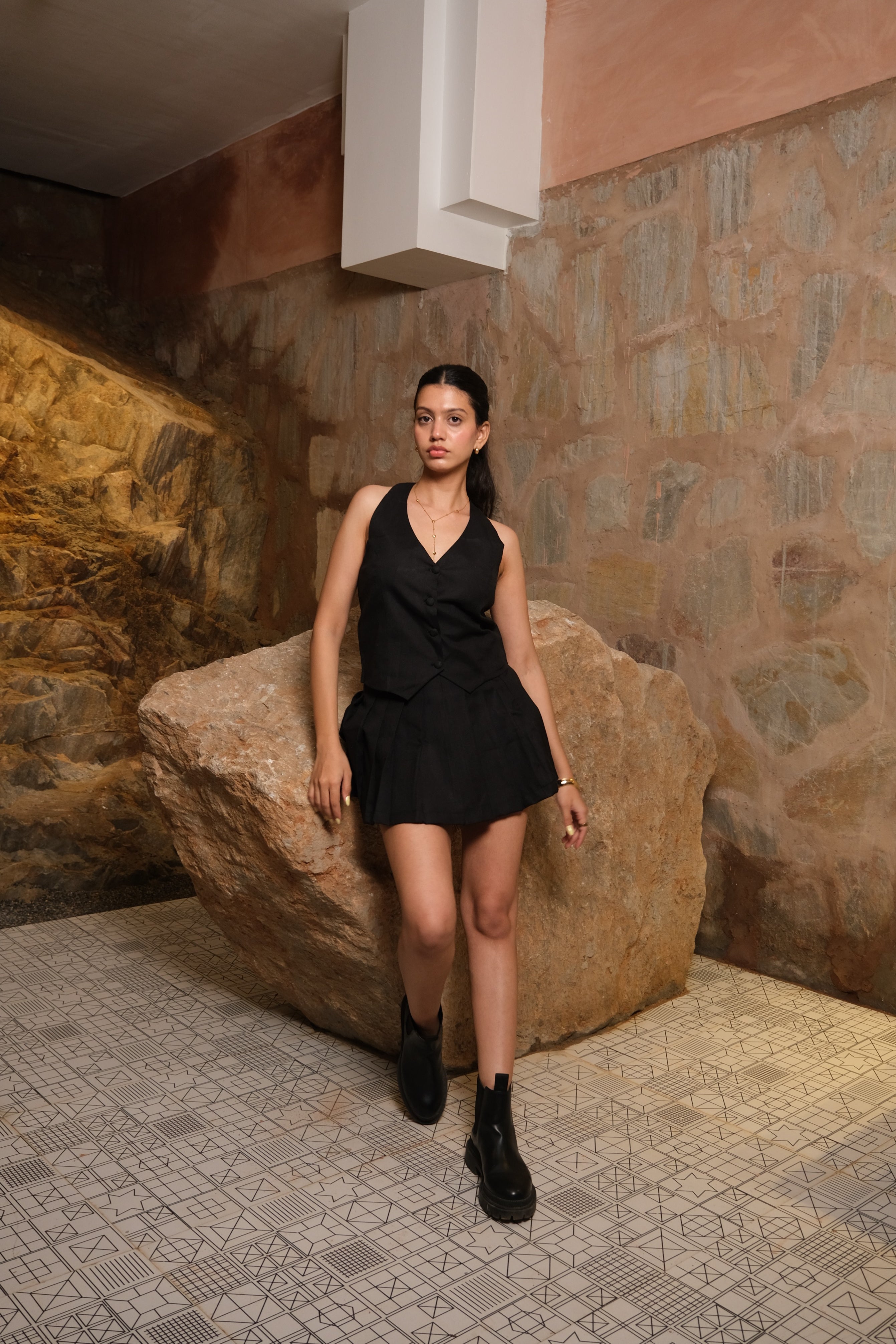 Pleated Skirt Co-ord (Black)
