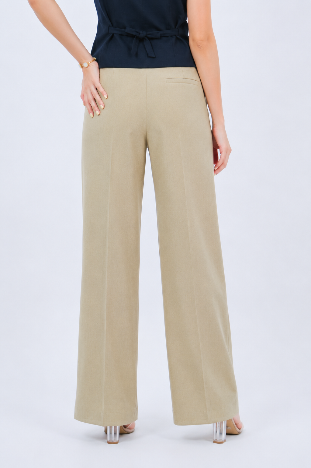 Pleated High-Rise Pants (Beige)