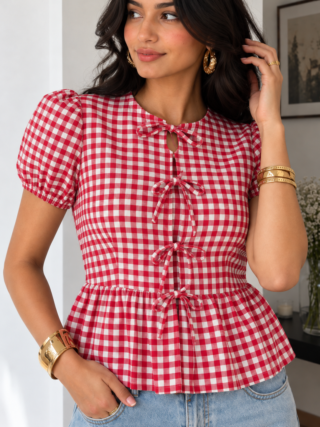 Tie-Up Peplum Top (Ruby)