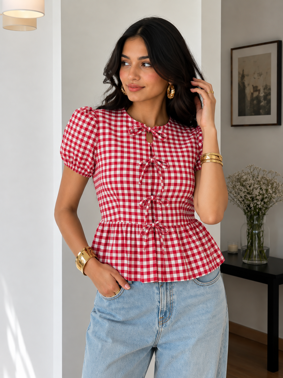 Tie-Up Peplum Top (Ruby)