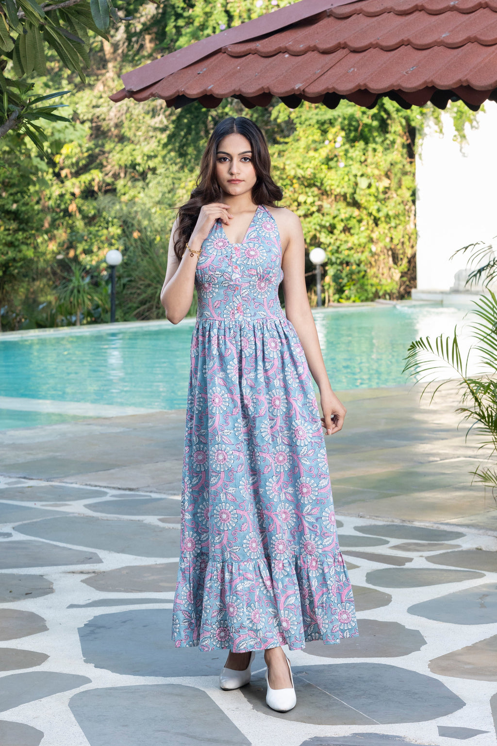 Long Halter Dress (Light Blue)