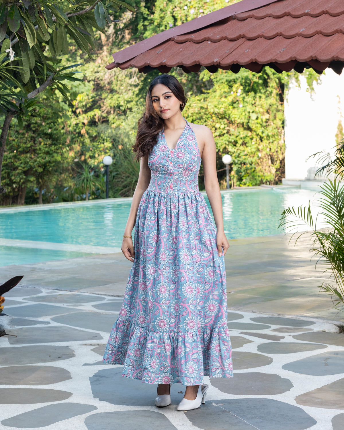 Long Halter Dress (Light Blue)