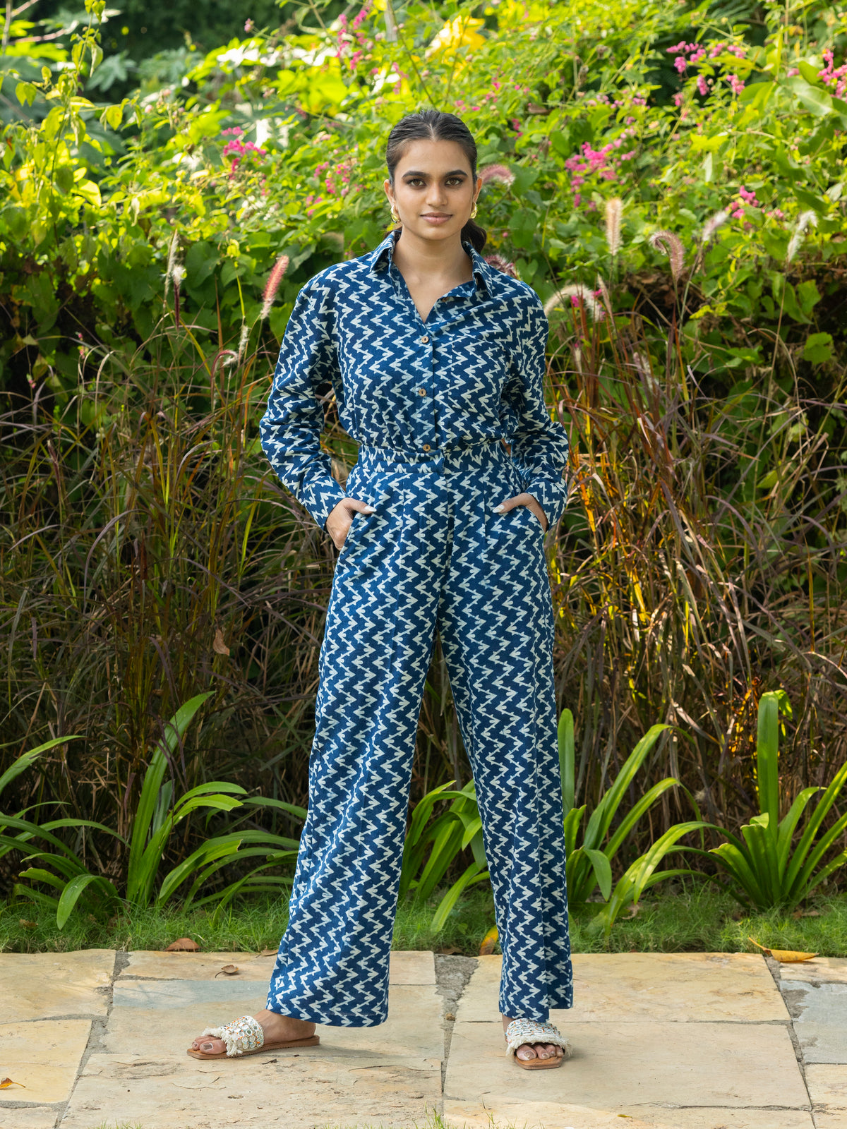 Relaxed Fit Shirt & Trousers Co-ord (Indigo Blue)