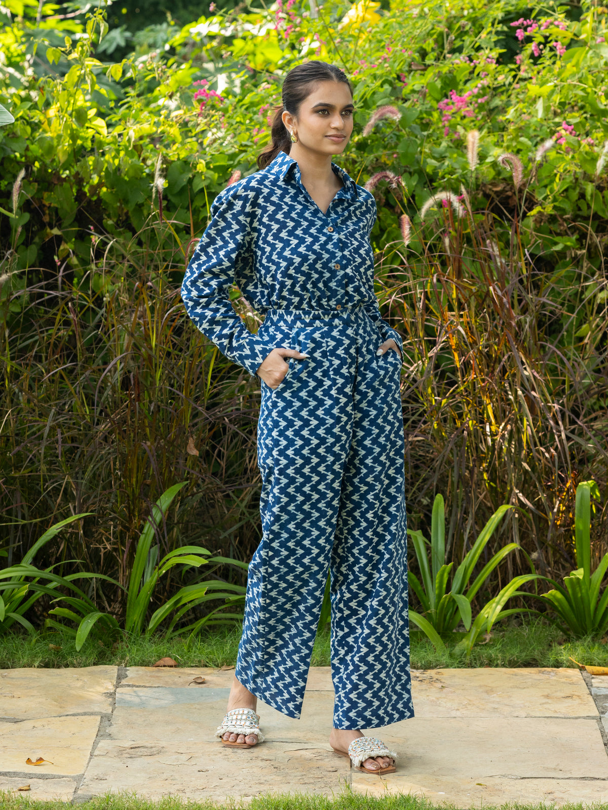 Relaxed Fit Shirt & Trousers Co-ord (Indigo Blue)