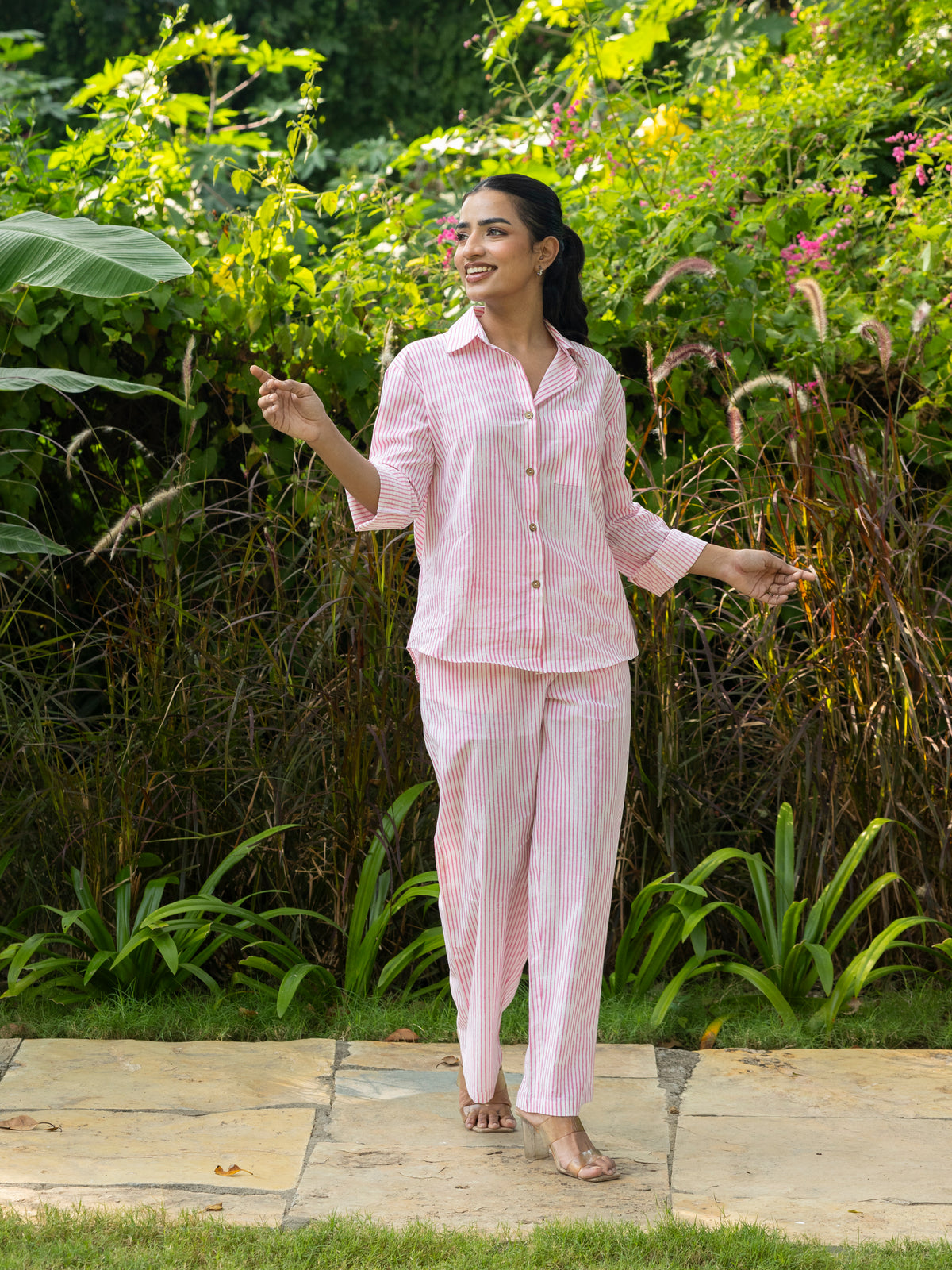 Relaxed Fit Shirt & Trousers Co-ord (Pink)