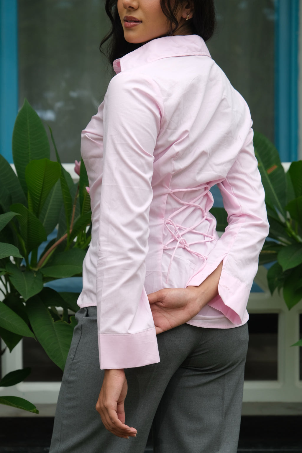 Poplin Corset Shirt (Pink)