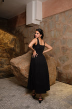 Pleated Midi Dress (Black)
