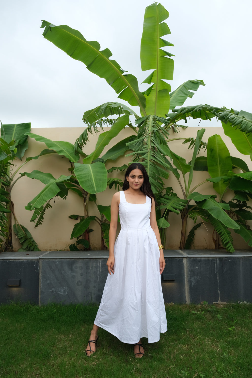 Pleated Midi Dress (White)