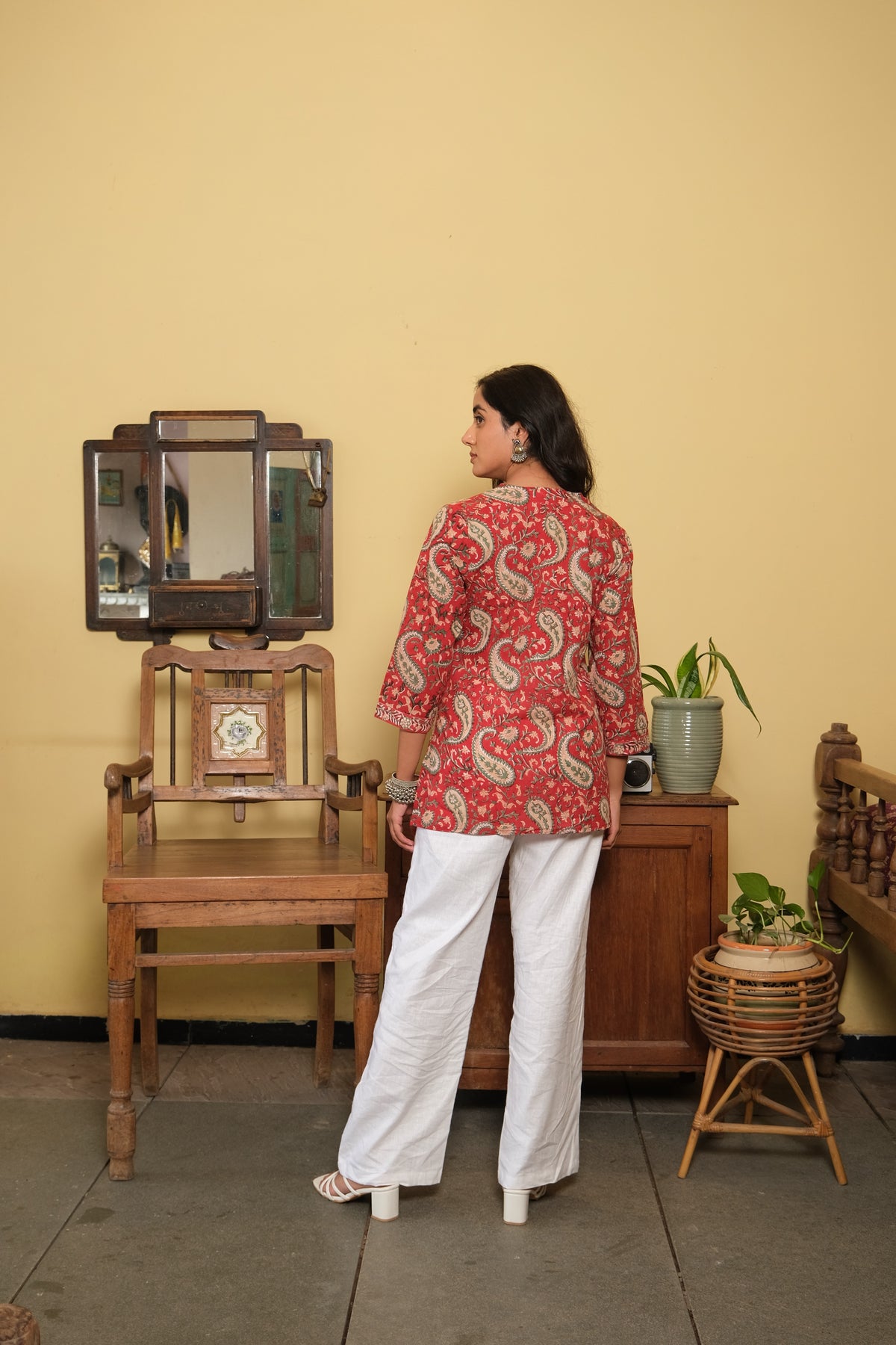 Border Short Kurti (Red)