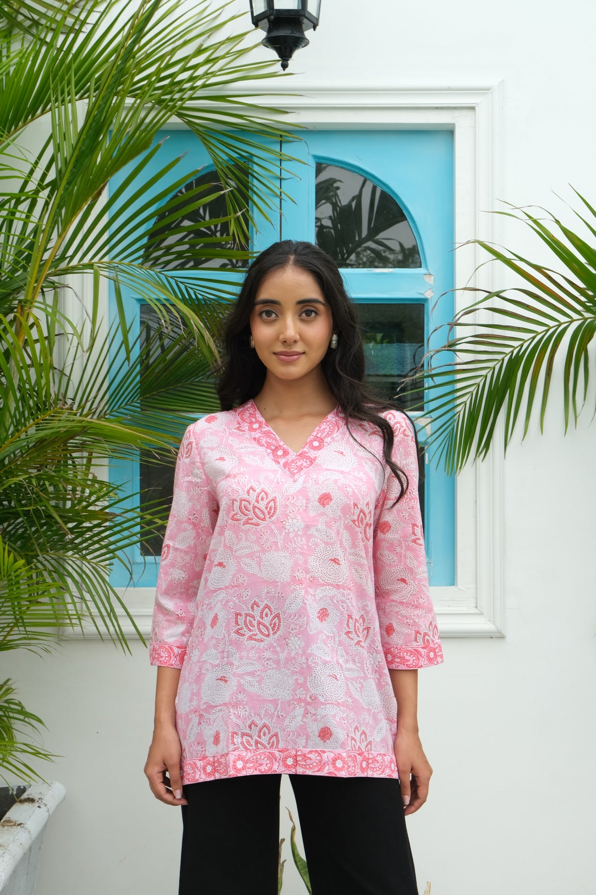 Border Short Kurti (Pink)