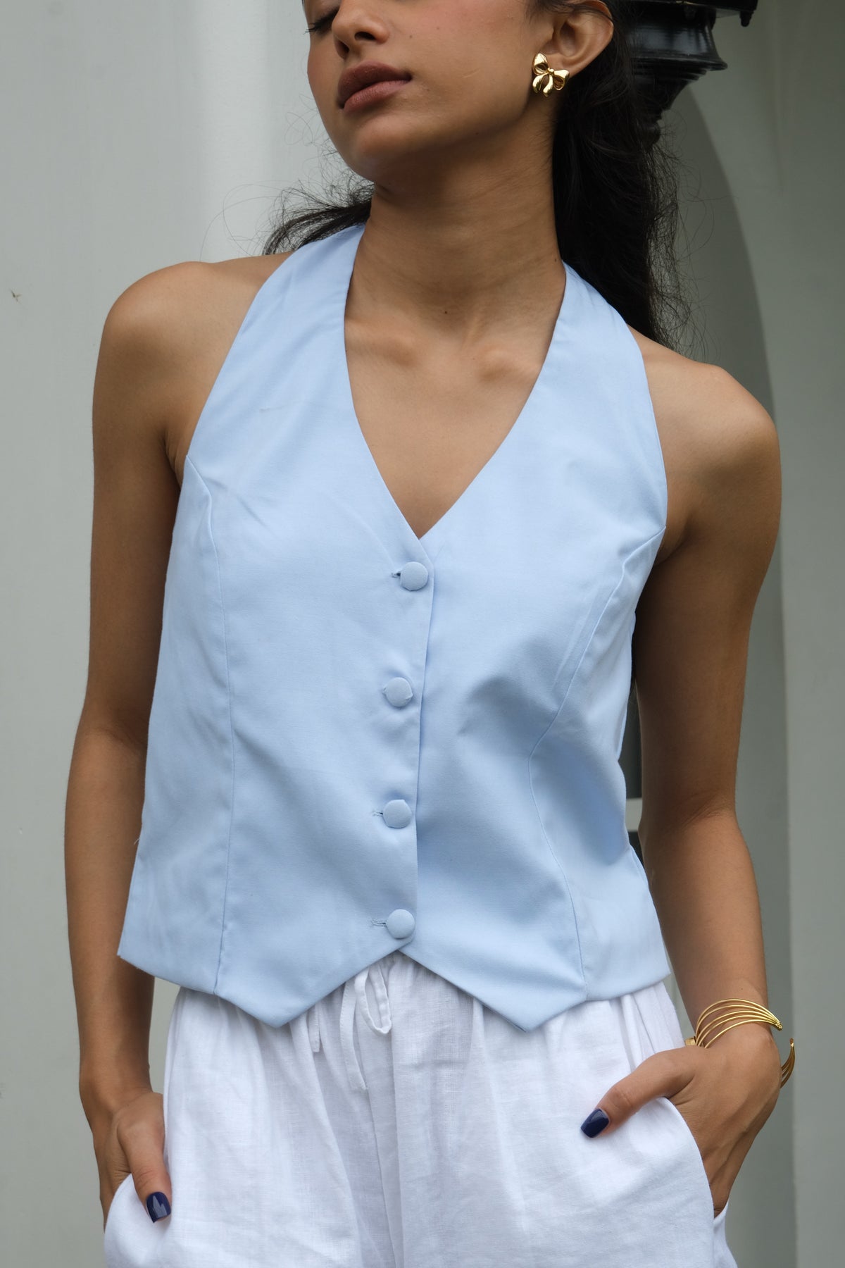 Halterneck WaistCoat (Sky Blue)