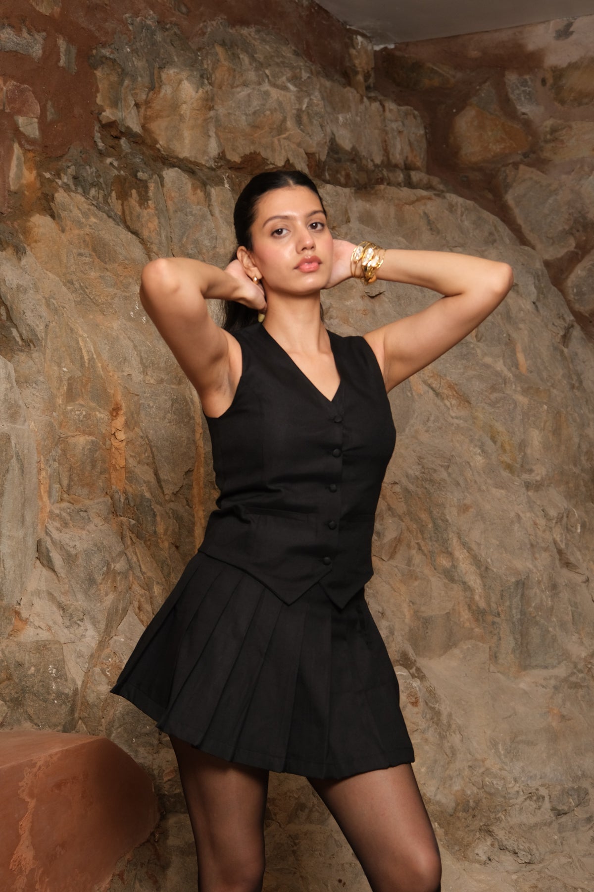Pleated Skirt Co-ord (Black)
