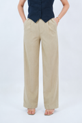 Pleated High-Rise Pants (Beige)