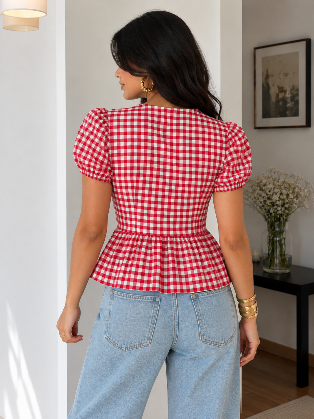 Tie-Up Peplum Top (Ruby)