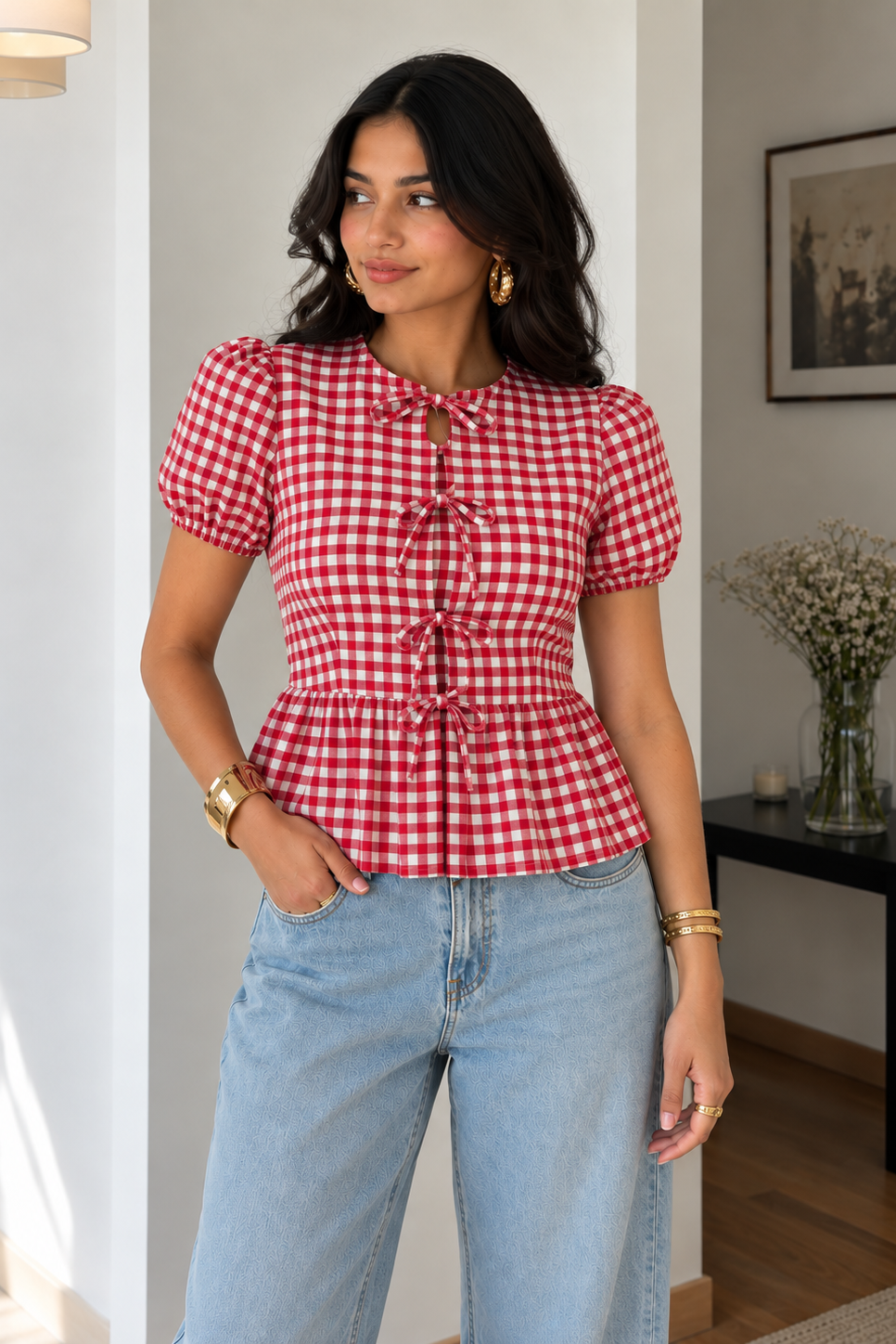 Tie-Up Peplum Top (Ruby)