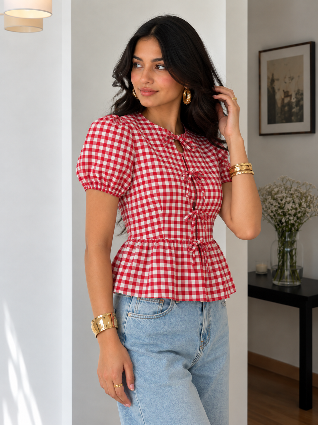 Tie-Up Peplum Top (Ruby)