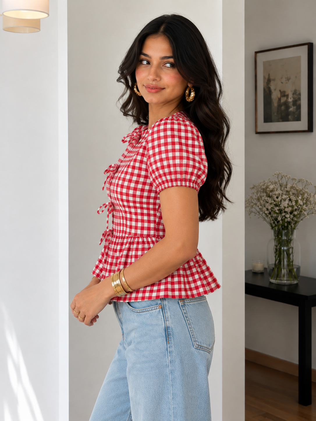 Tie-Up Peplum Top (Ruby)