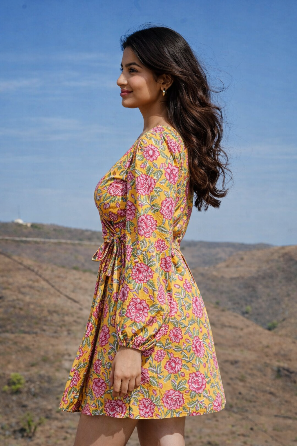 wrap around dress with sleeves Wrap Around Dress (Yellow)