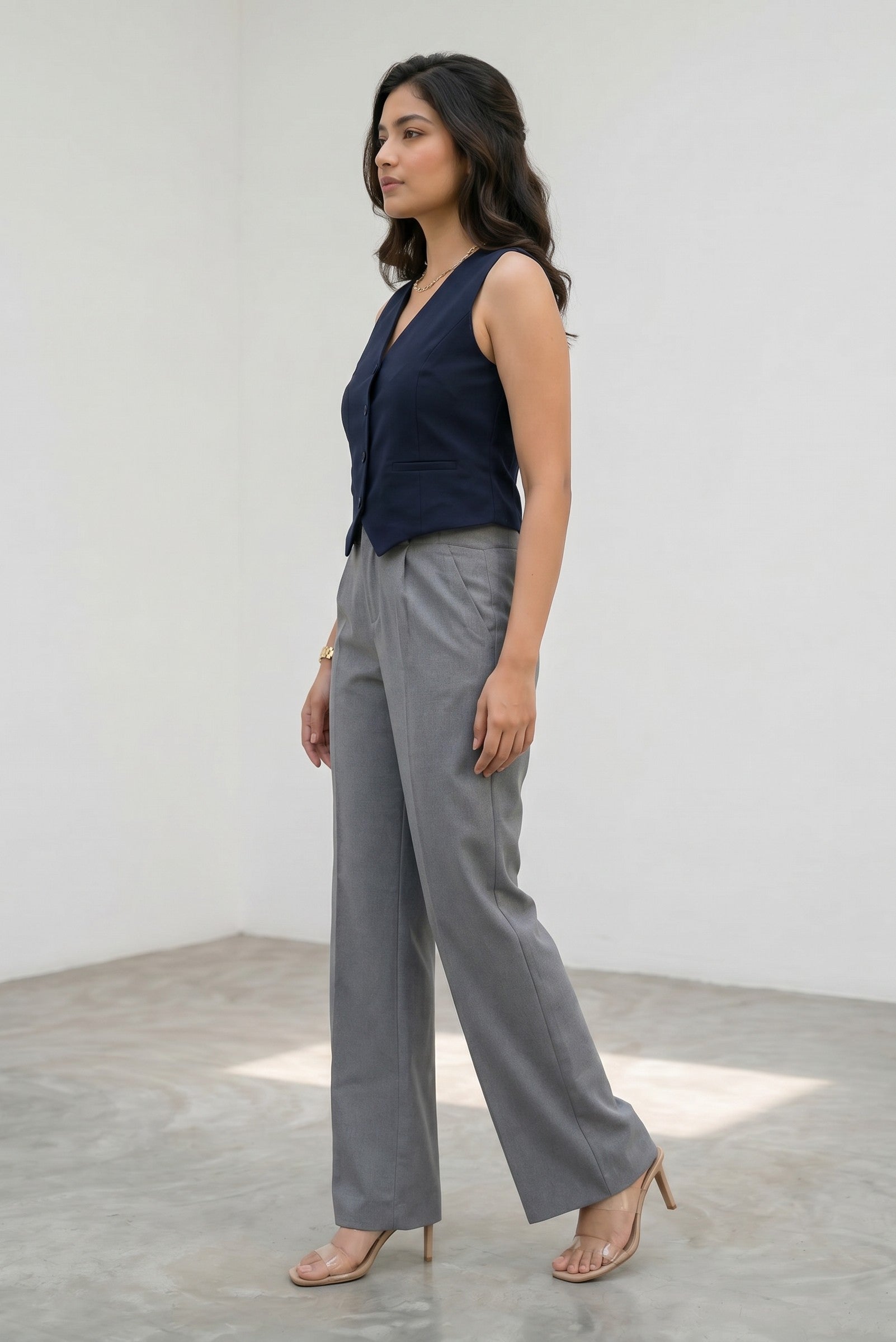 Pleated High-Rise Pants (Grey)